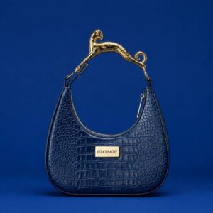 Bouchrachy. Crescent moon, leopard. Deep Ocean Blue