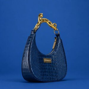 Bouchrachy. Crescent moon, leopard. Deep Ocean Blue
