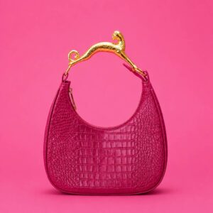 BOUCHRACHY. Crescent moon, leopard. Fuchsia Pink
