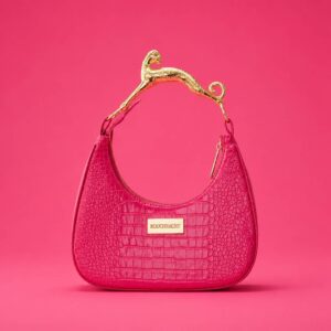 BOUCHRACHY. Crescent moon, leopard. Fuchsia Pink
