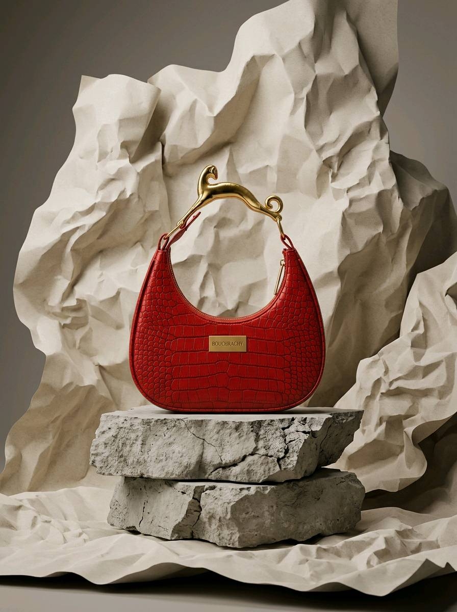 BOUCHRACHY . Crescent moon, leopard Red-orange