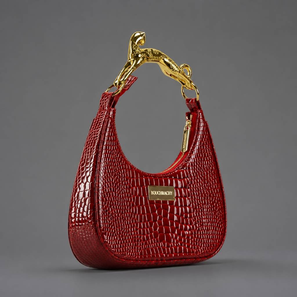 Bouchrachy. Crescent moon, leopard. Burgundy