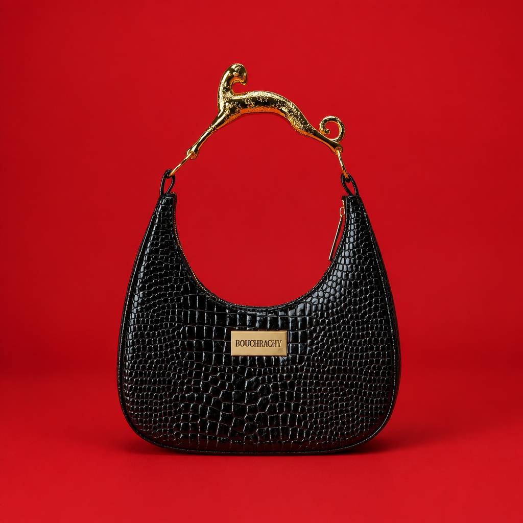 Bouchrachy. Crescent moon, leopard. Glossy Black