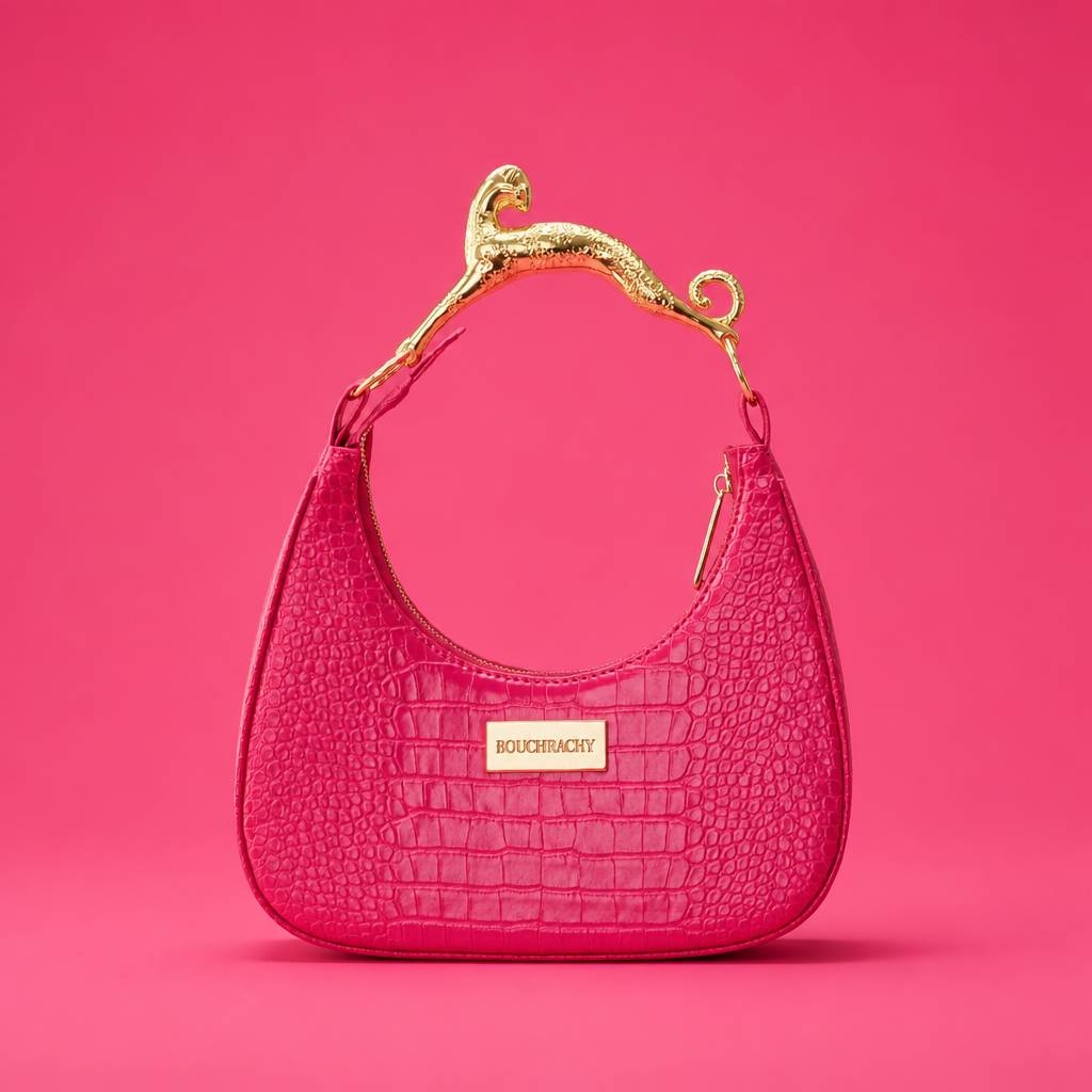 BOUCHRACHY. Crescent moon, leopard. Fuchsia Pink